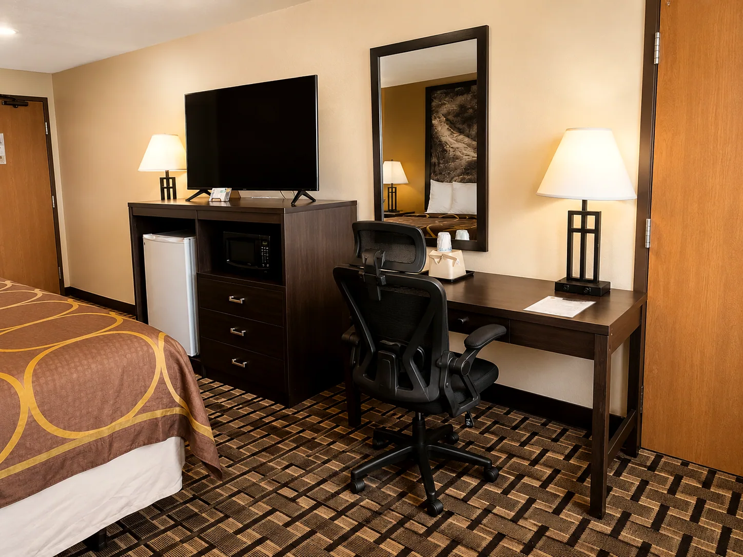 Guest room desk and television